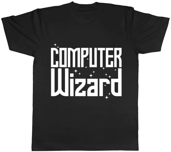 computer wizard mens womens ladies t-shirt tee, White;black