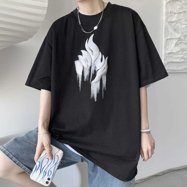 short sleeve t-shirt men's 2021 summer trend fashion brand half t-shirt top, White;black
short sleeve t-shirt men's 2021 summer trend fashion brand half t-shirt top, White;black