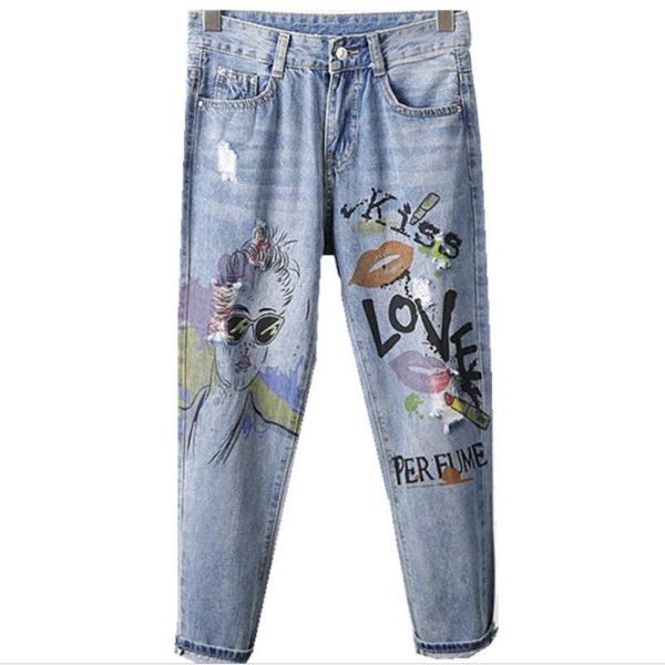 printed painted hole jeans 2021 spring loose women high waist ankle length harem pants plus size 26-32 women's, Blue
printed painted hole jeans 2021 spring loose women high waist ankle length harem pants plus size 26-32 women's, Blue