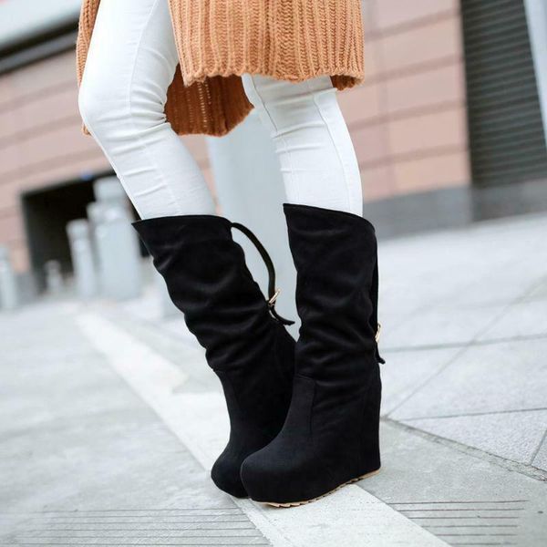boots womens round toe slip on high wedge heels platform faux suede mid calf, Black
boots womens round toe slip on high wedge heels platform faux suede mid calf, Black