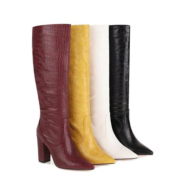 boots black yellow white wine red women knee high square heel pointed toe pu leather winter shoes big size 43
boots black yellow white wine red women knee high square heel pointed toe pu leather winter shoes big size 43