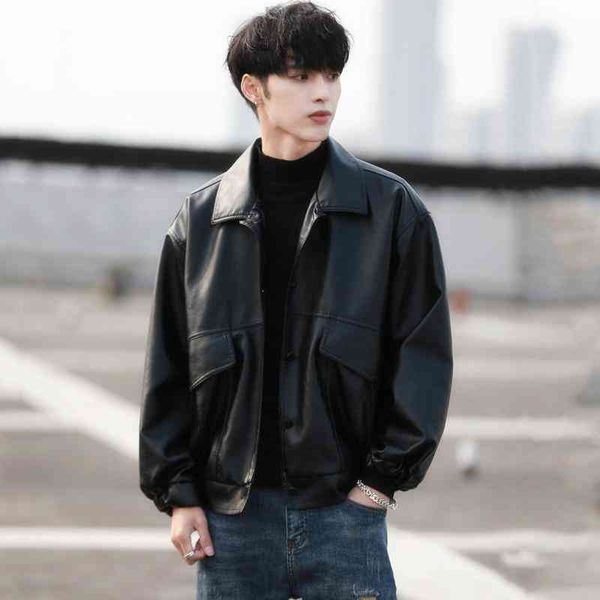 2021 men's loose motorcycle riding leather et spring and autumn fashion single-breasted , plus cashmere, Black
2021 men's loose motorcycle riding leather et spring and autumn fashion single-breasted , plus cashmere, Black