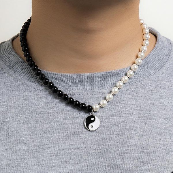 chains masa punk black white imitation pearl beads choker necklace for men collier statement round tai chi gossip pendant jewelry, Silver
chains masa punk black white imitation pearl beads choker necklace for men collier statement round tai chi gossip pendant jewelry, Silver