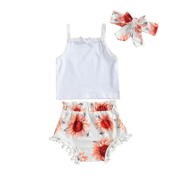 baby girls summer outfits 3 pcs solid color spaghetti strap boat neck bowknot tank + sunflower print pompom shorts+headband clothing set, White
baby girls summer outfits 3 pcs solid color spaghetti strap boat neck bowknot tank + sunflower print pompom shorts+headband clothing set, White