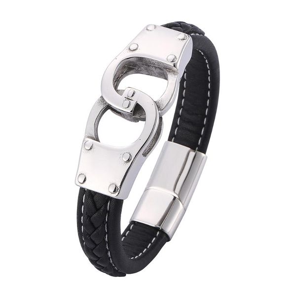 punk men bangles black braided leather bracelet handcuffs stainless steel magnetic clasp wristband jewelry gifts bb0739 charm bracelets, Golden;silver
punk men bangles black braided leather bracelet handcuffs stainless steel magnetic clasp wristband jewelry gifts bb0739 charm bracelets, Golden;silver