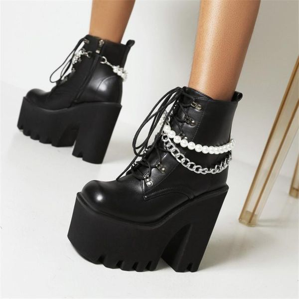 boots pxelena retro cool street gothic combat women string beads metal chain chunky platform high heel punk rock nightclub shoes, Black
boots pxelena retro cool street gothic combat women string beads metal chain chunky platform high heel punk rock nightclub shoes, Black
