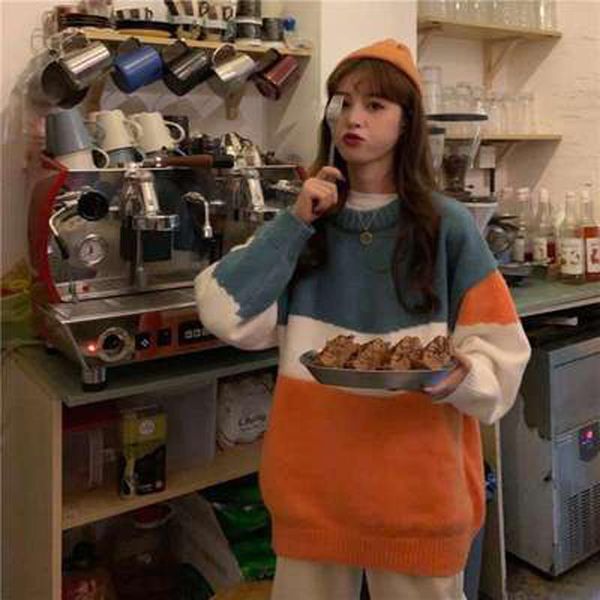 women's sweaters knitted sweater women 2021 autumn winter fashion streetwear splicing pullover casual loose couple o-neck vintage, White;black
women's sweaters knitted sweater women 2021 autumn winter fashion streetwear splicing pullover casual loose couple o-neck vintage, White;black