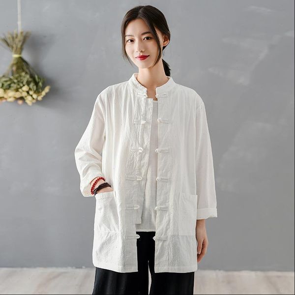 spring vintage cotton linen chinese womens shirt style stand long sleeve button pockets, White
spring vintage cotton linen chinese womens shirt style stand long sleeve button pockets, White