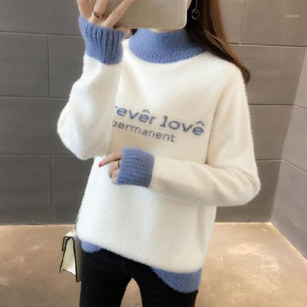 women's sweaters women turtleneck letter print sweater long sleeve warm loose top, White;black
women's sweaters women turtleneck letter print sweater long sleeve warm loose top, White;black