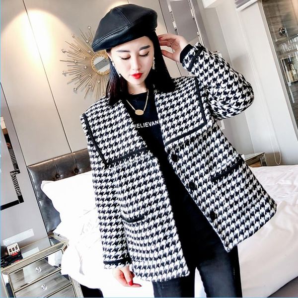 women's wool & blends houndstooth woolen coat ladies autumn and winter fashion long-sleeved western-style casual loose blouse women, Black
women's wool & blends houndstooth woolen coat ladies autumn and winter fashion long-sleeved western-style casual loose blouse women, Black