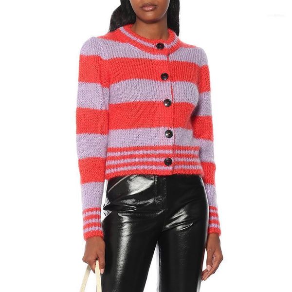 women sweater 2021 autumn and winter classic mohair striped short knit sweater1, White
women sweater 2021 autumn and winter classic mohair striped short knit sweater1, White