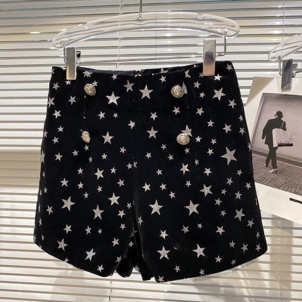 women's shorts all over bright pink little star metal buckle velvet women 2021 autumn style three-part suit, White;black
women's shorts all over bright pink little star metal buckle velvet women 2021 autumn style three-part suit, White;black