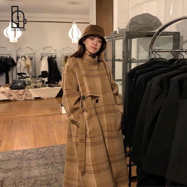 women's wool & blends plaid woolen coat mid-length autumn and winter 2021 loose thickening retro long trench single breasted overcoat, Black
women's wool & blends plaid woolen coat mid-length autumn and winter 2021 loose thickening retro long trench single breasted overcoat, Black