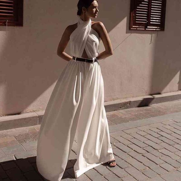 sleeveless hanging neck halter white long jumpsuit womens fashion casual womens jumpsuit summer elegant, Black;white
sleeveless hanging neck halter white long jumpsuit womens fashion casual womens jumpsuit summer elegant, Black;white