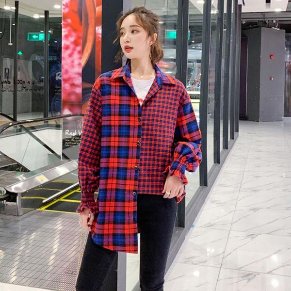 women's blouses & shirts wholesale work shirt cotton women long sleeve plaid oversized blouse spliced turn-down collar casual female cl, White
women's blouses & shirts wholesale work shirt cotton women long sleeve plaid oversized blouse spliced turn-down collar casual female cl, White