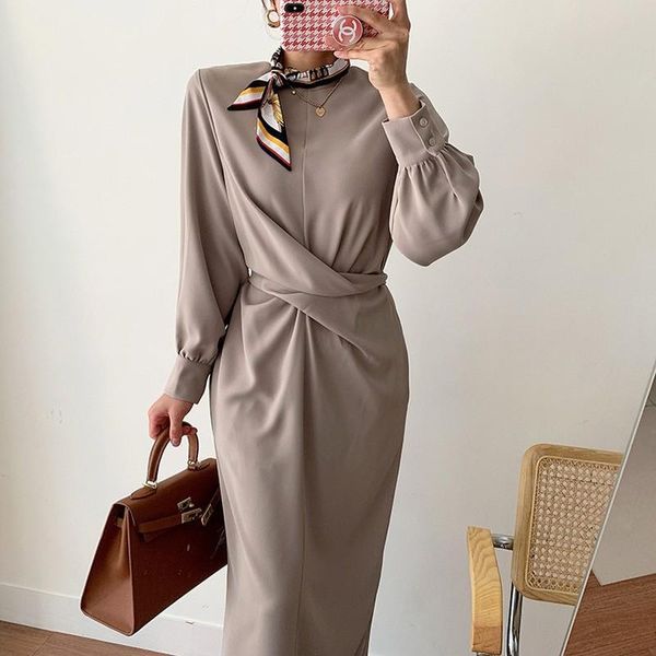 casual dresses temperament elegant korean slim o neck twisted pleated split long sleeve dress women solid robe lace up vestido mujer bodycon, Black;gray
casual dresses temperament elegant korean slim o neck twisted pleated split long sleeve dress women solid robe lace up vestido mujer bodycon, Black;gray