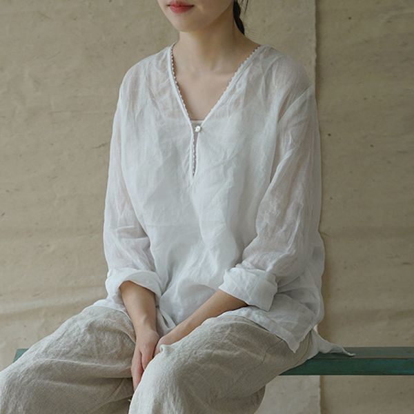johnature summer loose leisure v-neck cotton linen shirt simple comfortable nine quarter sleeve all-match women 210521, White
johnature summer loose leisure v-neck cotton linen shirt simple comfortable nine quarter sleeve all-match women 210521, White