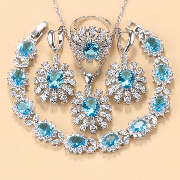 earrings & necklace big flower jewelry sky blue cubic zirconia fashion costume plus size matching sets bracelet and for women, Silver
earrings & necklace big flower jewelry sky blue cubic zirconia fashion costume plus size matching sets bracelet and for women, Silver