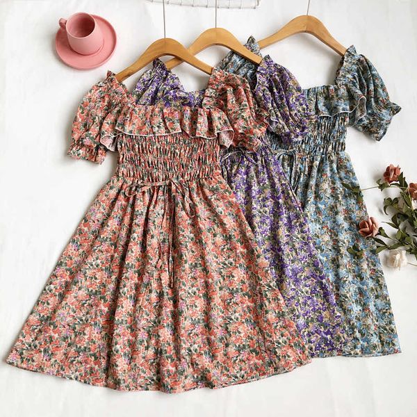 summer sweet square collar floral bowknot short-sleeved elastic waist pleated dress women with wooden ears 210709, Black;gray
summer sweet square collar floral bowknot short-sleeved elastic waist pleated dress women with wooden ears 210709, Black;gray