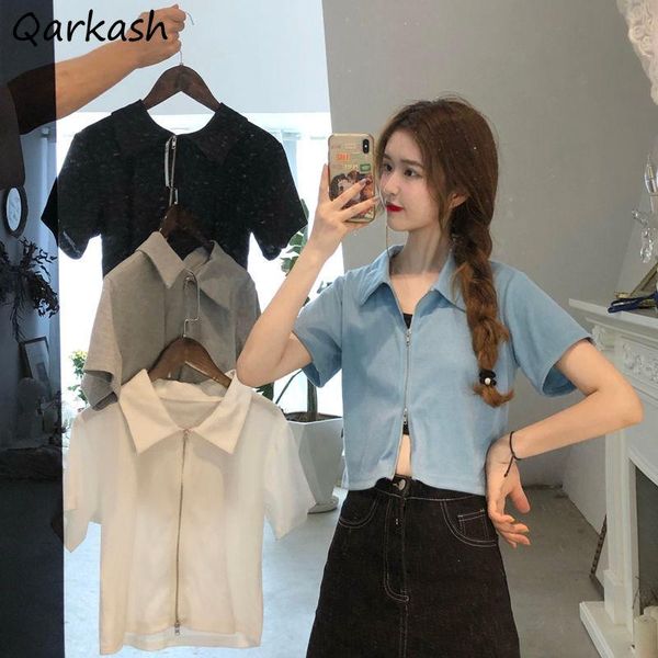 women's t-shirt crop women short sleeve t-shirts turn-down collar solid zipper summer girls fashion simple navel r vintage r, White
women's t-shirt crop women short sleeve t-shirts turn-down collar solid zipper summer girls fashion simple navel r vintage r, White