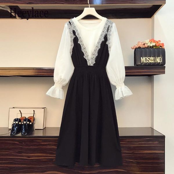 plus size tracksuits women elegant two pieces set for long sleeve white blouse and lace patchwork deep v neck high waist dresses suit, Black
plus size tracksuits women elegant two pieces set for long sleeve white blouse and lace patchwork deep v neck high waist dresses suit, Black