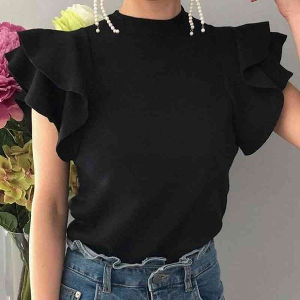 women's sweaters chic summer butterfly sleeve knitted woman all match slim knitting t-shirt women elegant ruffles solid pullov, White;black
women's sweaters chic summer butterfly sleeve knitted woman all match slim knitting t-shirt women elegant ruffles solid pullov, White;black