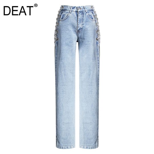 full length ligght blue side chain waist hollow high jeans double pockets button fly pants women spring gx836 210421
full length ligght blue side chain waist hollow high jeans double pockets button fly pants women spring gx836 210421