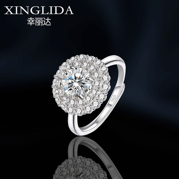 light luxury full diamond zircon female 925 silver band certificate morsang stone open proposal wedding ring