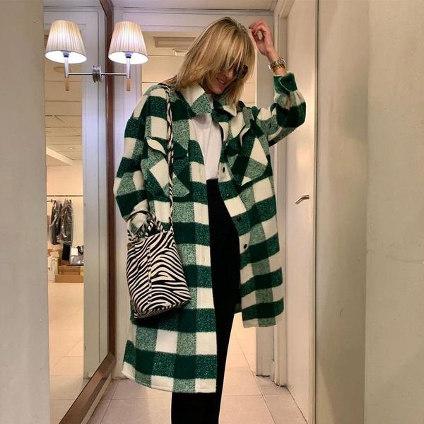 women's wool & blends oversized jacket long checkered casual fashion chic windbreaker 2021 autumn and winter, Black
women's wool & blends oversized jacket long checkered casual fashion chic windbreaker 2021 autumn and winter, Black