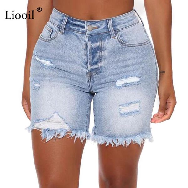 women's shorts liooil stretch ripped jeans with tassel pockets streetwear high waist blue cotton women cut off hole denim, White;black
women's shorts liooil stretch ripped jeans with tassel pockets streetwear high waist blue cotton women cut off hole denim, White;black