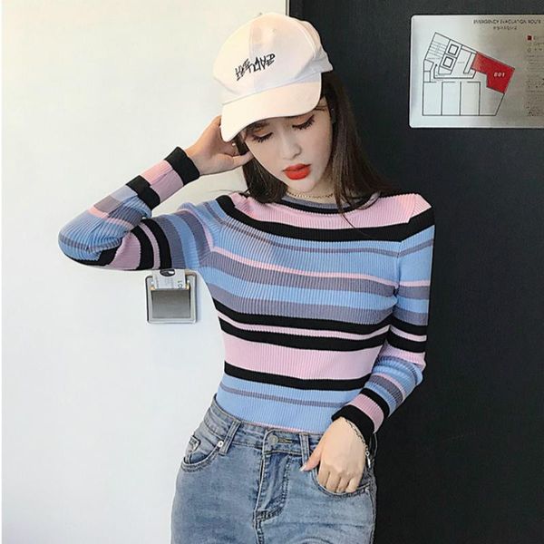 women's sweaters 2021 spring autumn wild striped bottoming shirt low round neck long-sleeved sweater slim thin, White;black
women's sweaters 2021 spring autumn wild striped bottoming shirt low round neck long-sleeved sweater slim thin, White;black
