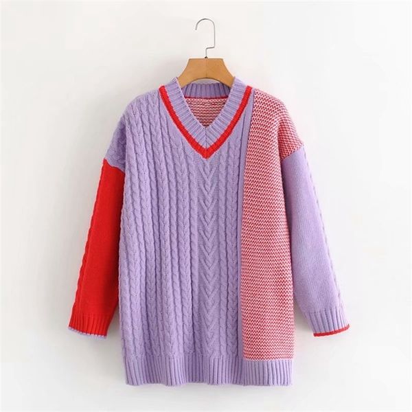 women winter sweater pullovers v neck patchwork purple haraju jumpers oversized knit loose knitwear twisted sweaters 210430, Black;white
women winter sweater pullovers v neck patchwork purple haraju jumpers oversized knit loose knitwear twisted sweaters 210430, Black;white