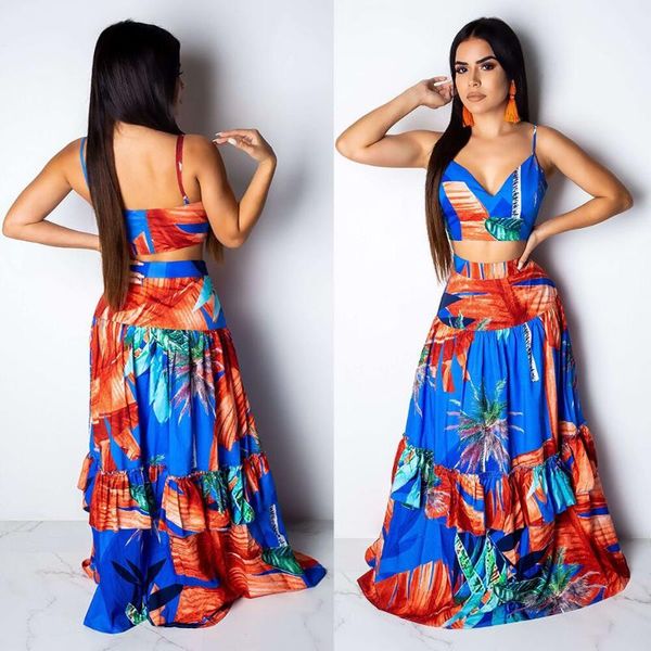 two piece dress women v-neck spaghetti strap set crop and high waist long skirt floral print suit sleeveless summer outfits, White
two piece dress women v-neck spaghetti strap set crop and high waist long skirt floral print suit sleeveless summer outfits, White