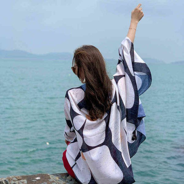 scarves korean silk scarf women's summer sunscreen shawl versatile thin beach travel extended silk scarf, Blue;gray
scarves korean silk scarf women's summer sunscreen shawl versatile thin beach travel extended silk scarf, Blue;gray