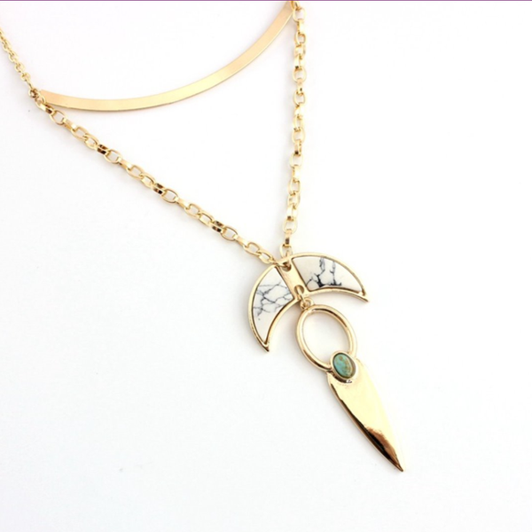pendant necklaces light yellow gold color alloy crescent moon link chain necklace white howlite stone jewelry, Silver
pendant necklaces light yellow gold color alloy crescent moon link chain necklace white howlite stone jewelry, Silver