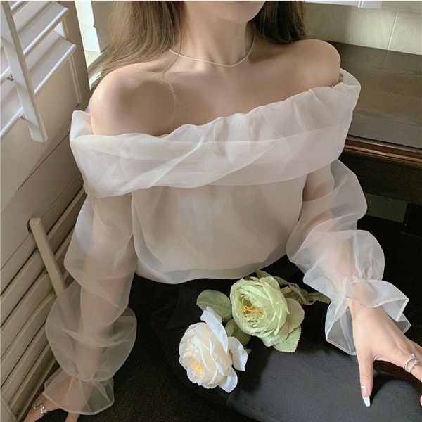 women's blouses & shirts summer fashion temperament blouse female strapless word collar puff sleeve thin blusa slim slimming bottoming, White
women's blouses & shirts summer fashion temperament blouse female strapless word collar puff sleeve thin blusa slim slimming bottoming, White