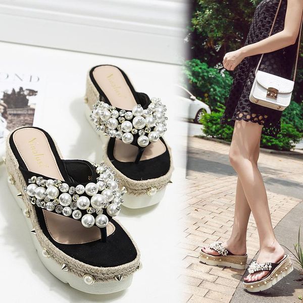 house slippers platform shoes string bead luxury slides slipers women on a wedge rubber flip flops flat designer 2021 hawaiian p, Black
house slippers platform shoes string bead luxury slides slipers women on a wedge rubber flip flops flat designer 2021 hawaiian p, Black
