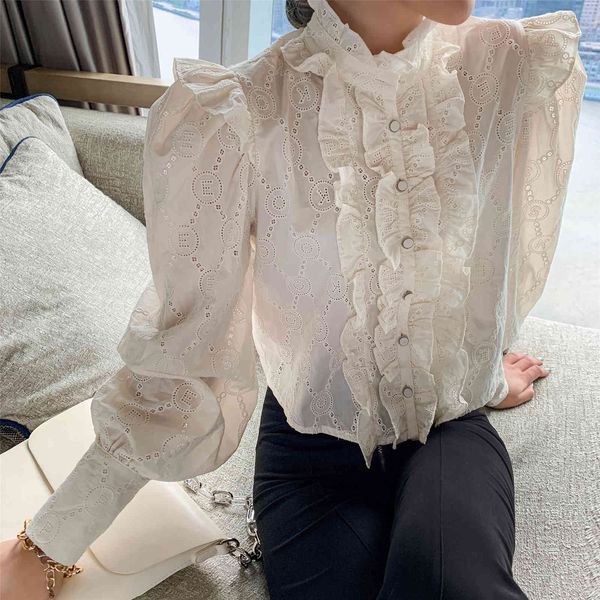suit women's ruffles blouse white hollow out embroidery long sleeve single breasted cotton sweet lady shirt, White;black
suit women's ruffles blouse white hollow out embroidery long sleeve single breasted cotton sweet lady shirt, White;black