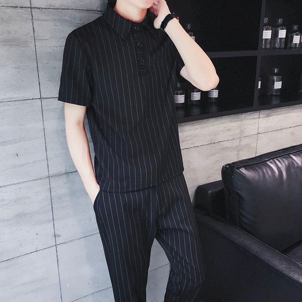 men's tracksuits summer thin striped short sleeve t-shirt two piece suit trend korean slim elastic small leg capris, Gray
men's tracksuits summer thin striped short sleeve t-shirt two piece suit trend korean slim elastic small leg capris, Gray