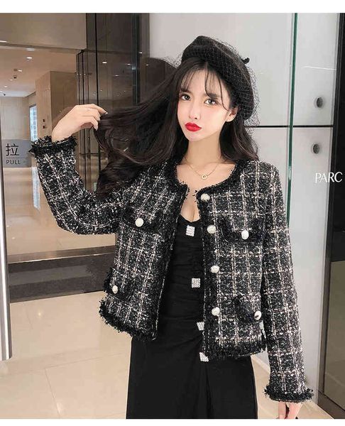2021 a line autumn winter women small fragrance vintage plaid tweed jacket coat korean elegant long sleeve slim short outerwear, Black;brown
2021 a line autumn winter women small fragrance vintage plaid tweed jacket coat korean elegant long sleeve slim short outerwear, Black;brown