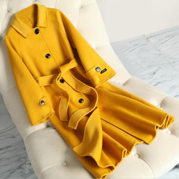 women's wool & blends women winter coat 2021 elegant warm long double faced fashion cashmere, Black
women's wool & blends women winter coat 2021 elegant warm long double faced fashion cashmere, Black