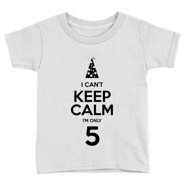 keep calm i'm only 5 kids t-shirt 5th birthday years old cute present top, White;black
keep calm i'm only 5 kids t-shirt 5th birthday years old cute present top, White;black