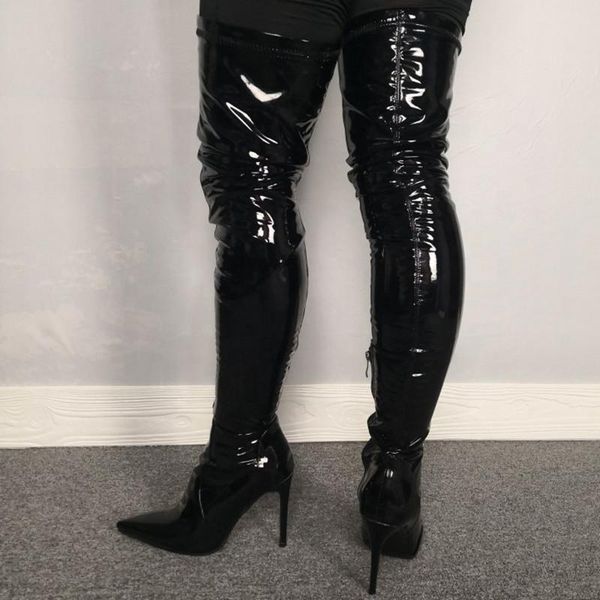 boots large size 47 skintight reflective upper women over knee high side zip stiletto ladies pointed toe thigh long booties, Black
boots large size 47 skintight reflective upper women over knee high side zip stiletto ladies pointed toe thigh long booties, Black