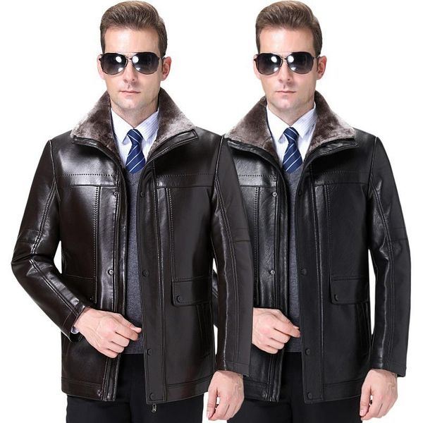 men's leather & faux fashion coat sheep skin winter plush warm fur one middle-aged and elderly long, Black
men's leather & faux fashion coat sheep skin winter plush warm fur one middle-aged and elderly long, Black