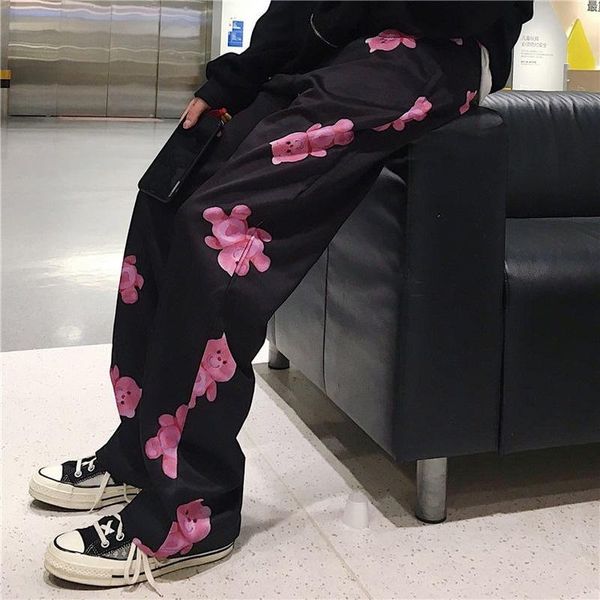 women's pants & capris cartoon pink bear print high-waist wide-leg women summer thin section loose and wild straight casual, Black;white
women's pants & capris cartoon pink bear print high-waist wide-leg women summer thin section loose and wild straight casual, Black;white