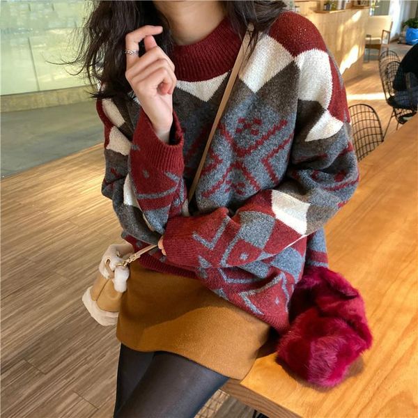 autumn winter argyle printed o-neck full sleeve for women female regular knitted sweater pullovers, White;black
autumn winter argyle printed o-neck full sleeve for women female regular knitted sweater pullovers, White;black