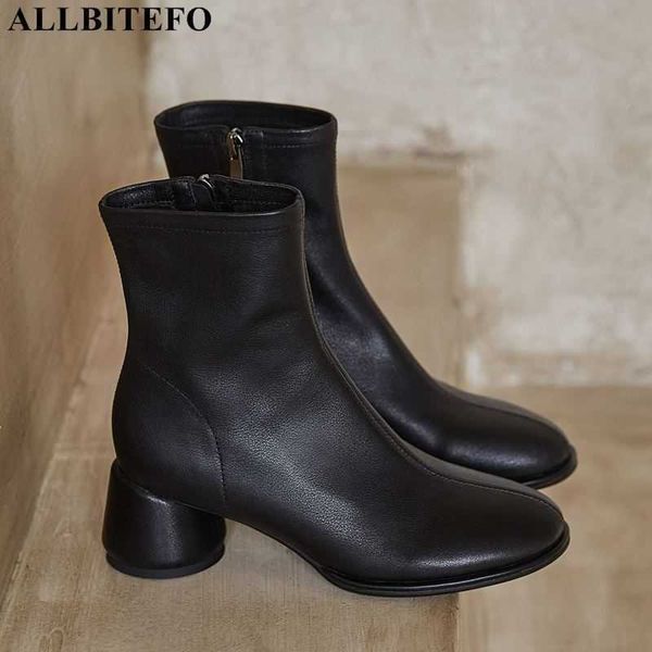allbitefo thick heels genuine leather brand high heels ankle boots for women women boots office ladies shoes 210611, Black 
allbitefo thick heels genuine leather brand high heels ankle boots for women women boots office ladies shoes 210611, Black