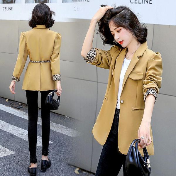 women's suits & blazers vintage short suit jacket autumn 2021 casual fashion temperament slim all-match leopard cuff belted blazer coat, White;black
women's suits & blazers vintage short suit jacket autumn 2021 casual fashion temperament slim all-match leopard cuff belted blazer coat, White;black