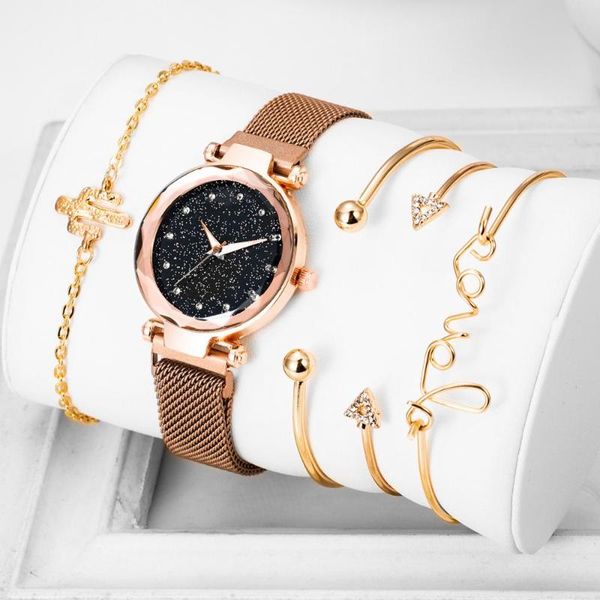 5pcs luxury starry sky watch women ladies magnet buckle wrist watches female clock bling wristwatches, Slivery;brown
5pcs luxury starry sky watch women ladies magnet buckle wrist watches female clock bling wristwatches, Slivery;brown