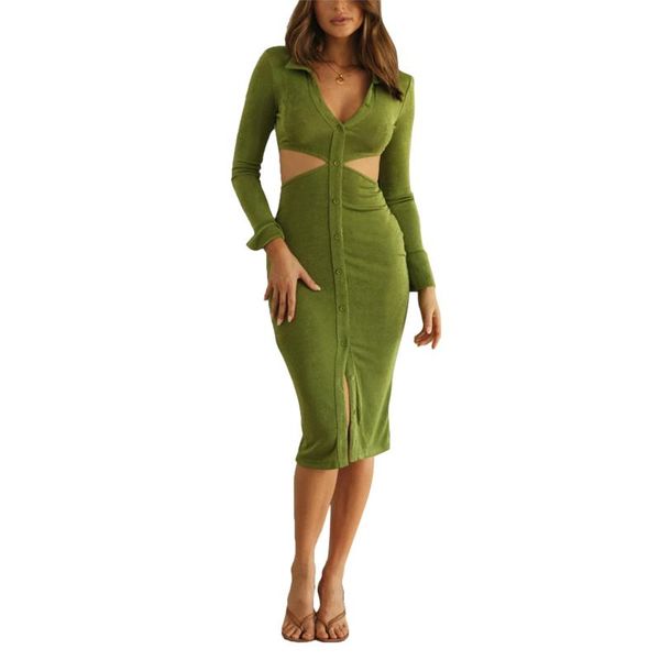 casual dresses women hollow out long dress 2021 solid color turn-down collar sleeve slit bodycon female, Black;gray
casual dresses women hollow out long dress 2021 solid color turn-down collar sleeve slit bodycon female, Black;gray